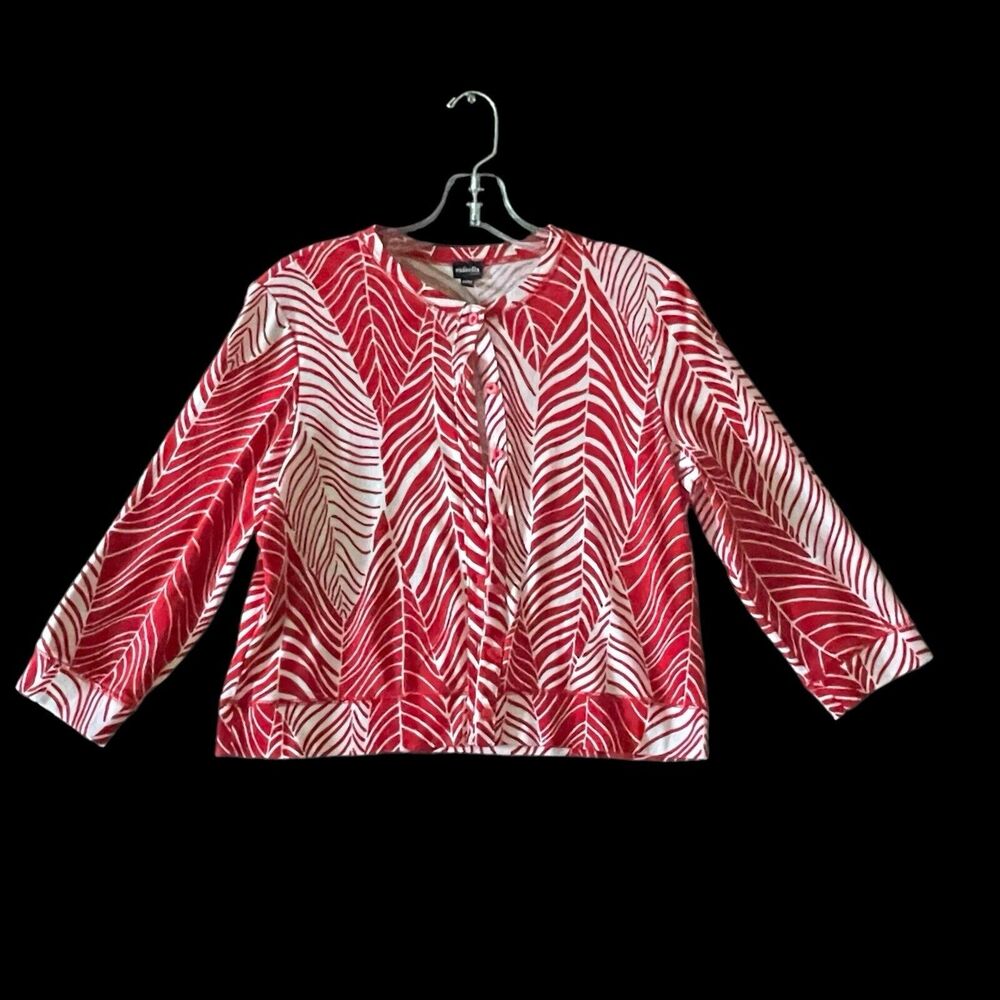 Rafaella Women's Red White Button front 3/4 sleeve Cotton SZ/M/ P